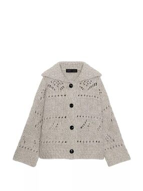Zara Light Gray Open-Knit Button-Front Jacket